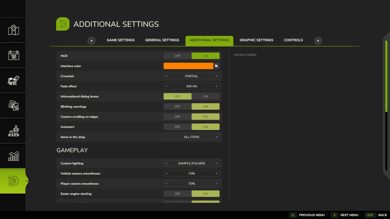 Zusätzliche Spieleinstellungen V1.0.0.5